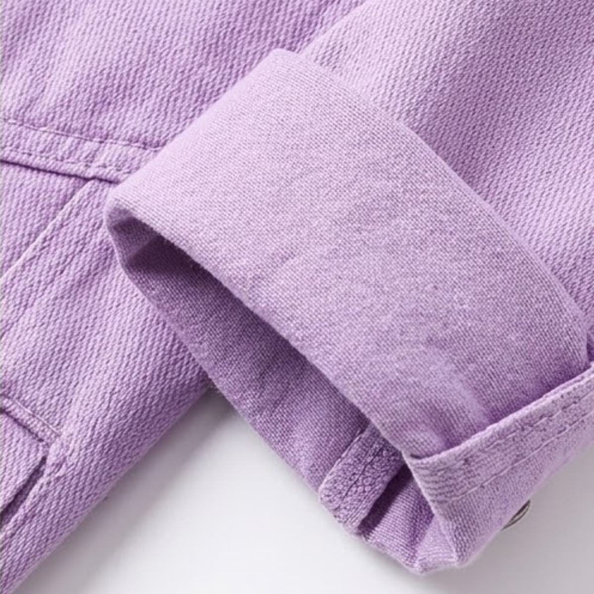 Short Denim Jacket with Buttons and Chest Pockets for Women — Purple