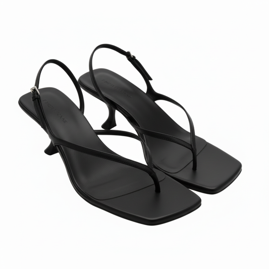 Low Heel Sandals with Back Strap and Square Toe for Women — Black