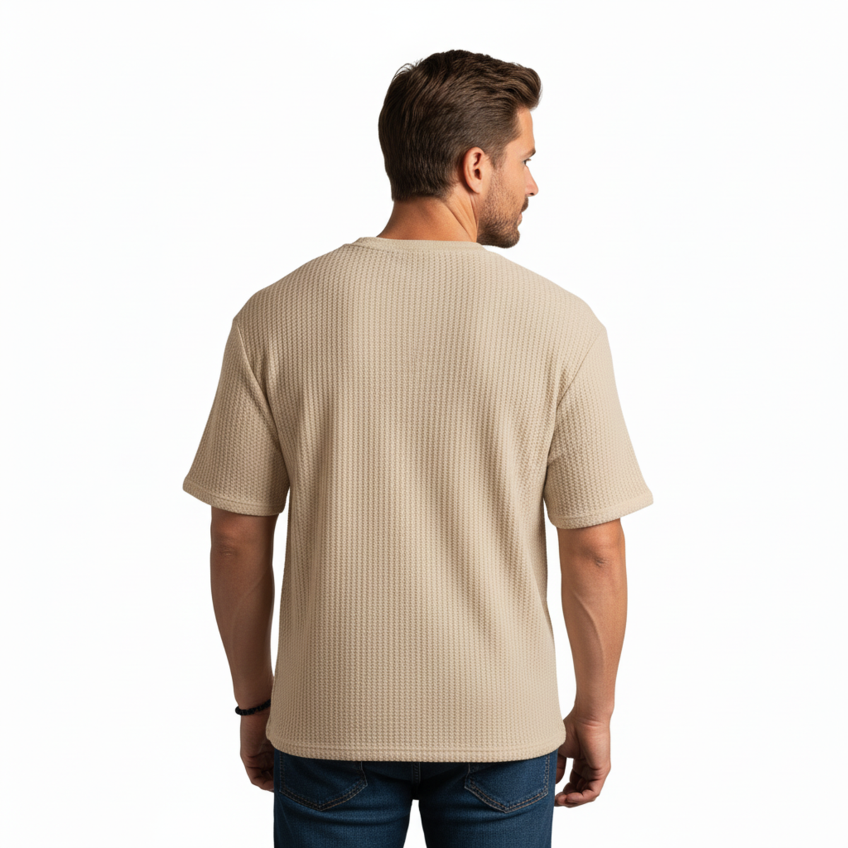 Men's Knitted Mesh T-Shirt with Short Sleeves and Crew Neck — product view