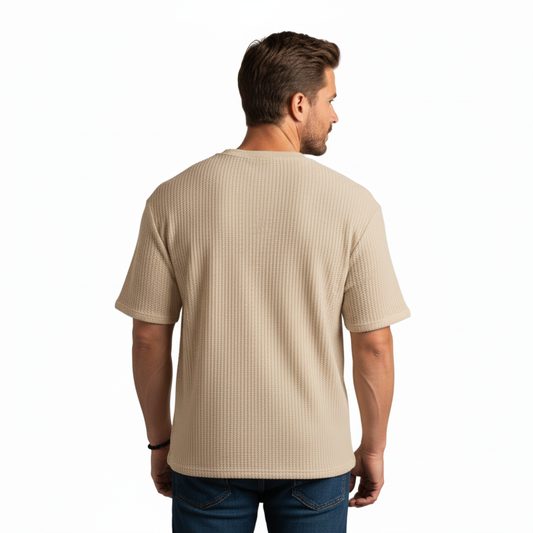 Men's Knitted Mesh T-Shirt with Short Sleeves and Crew Neck — product view