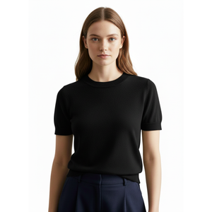 Damen-T-Shirt in Strickoptik mit figurbetonter Passform — Schwarz