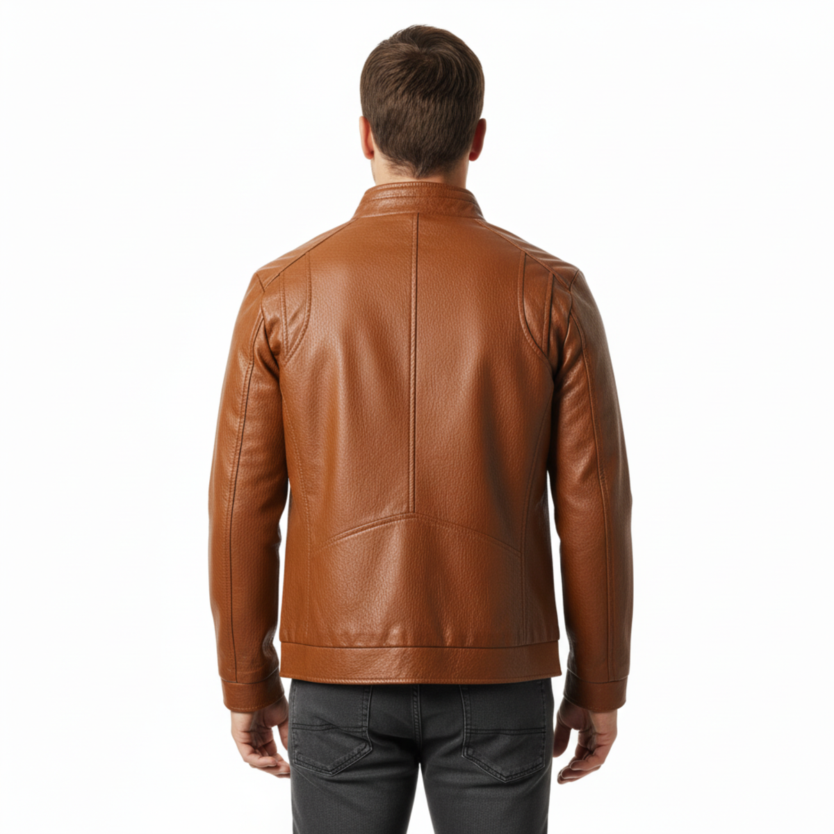 Jacket for Men with Zipper and Ribbed Cuffs — Brown