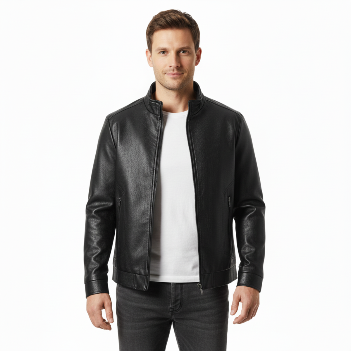 Jacket for Men with Zipper and Ribbed Cuffs — Black