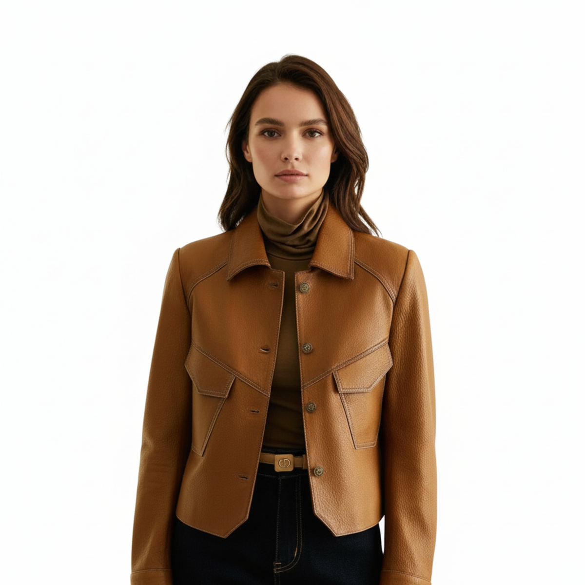 Women's Jacket with Buttons and Fitted Waist Classic Cut — Brown