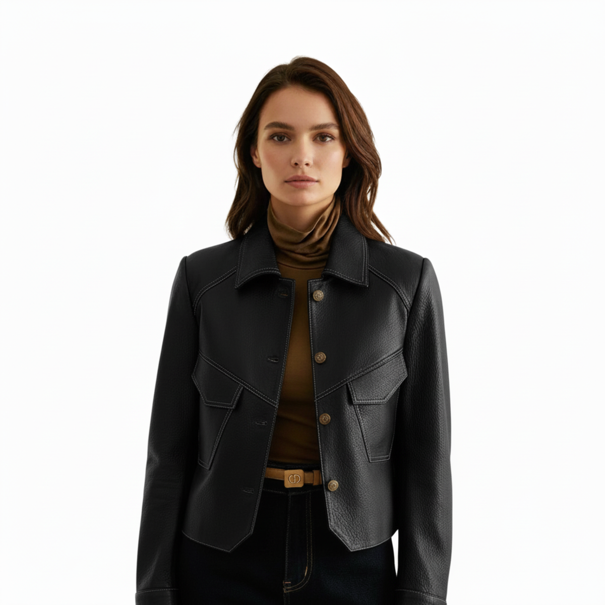 Women's Jacket with Buttons and Fitted Waist Classic Cut — Black