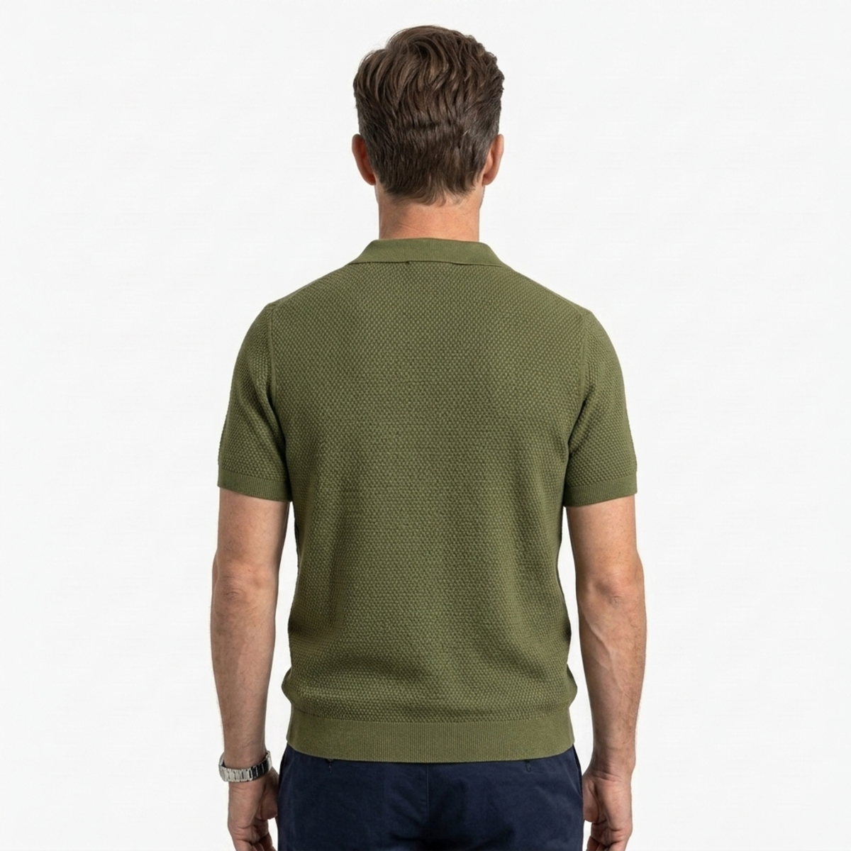 Men's short-sleeve textured piqué knit polo — casual — product view