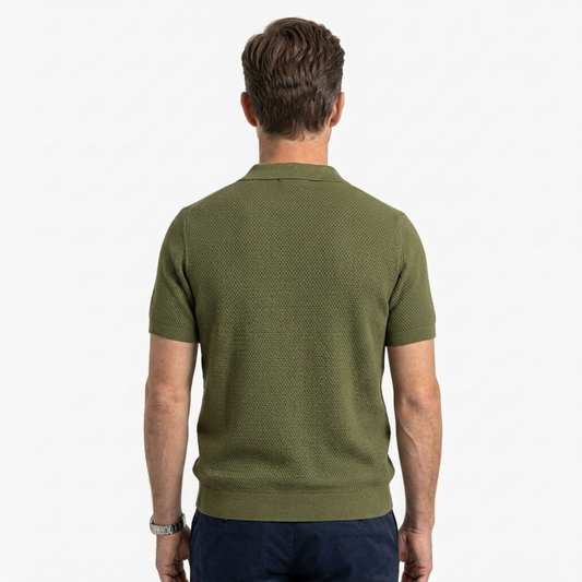 Men's short-sleeve textured piqué knit polo — casual — product view