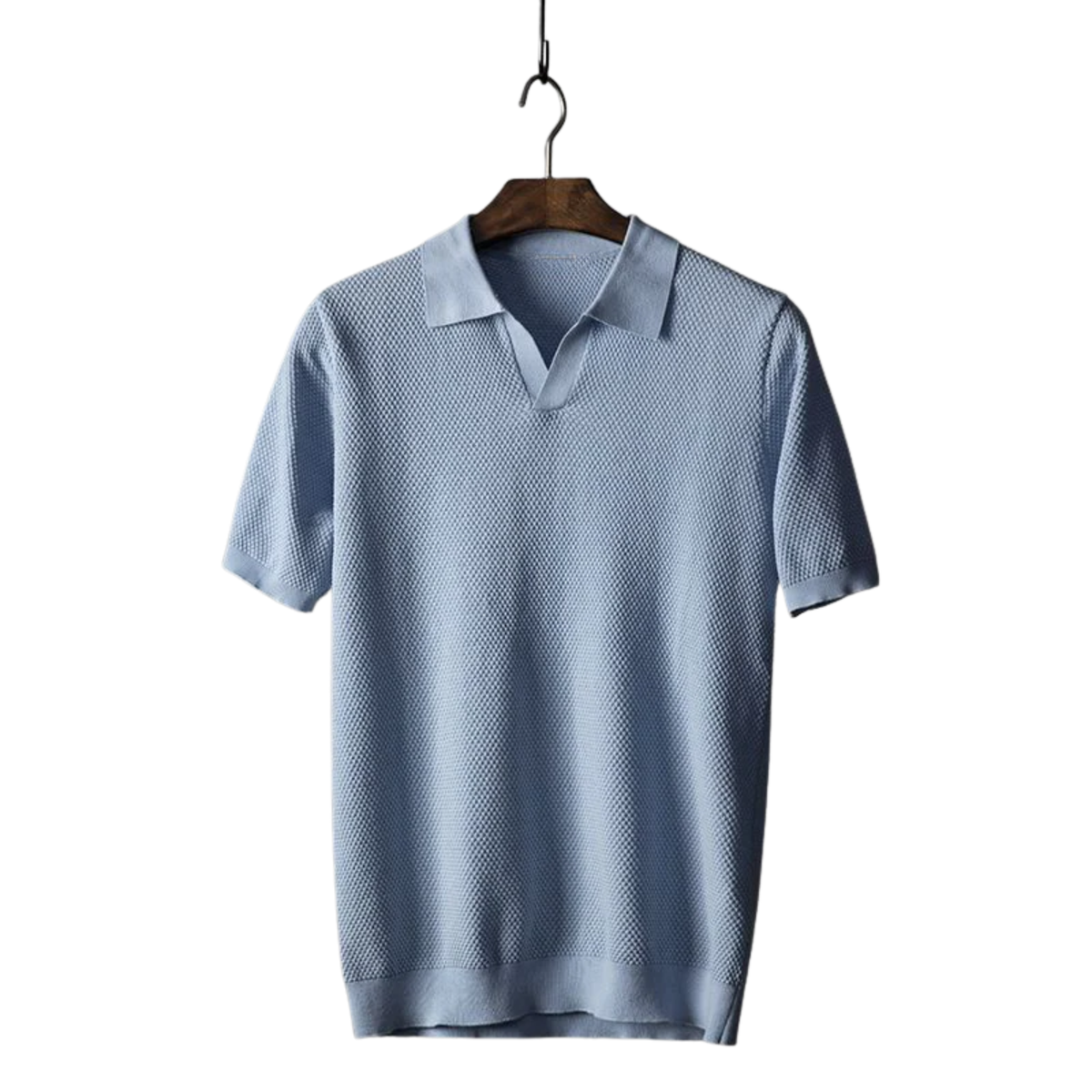 Men's short-sleeve textured piqué knit polo — casual — Light Blue
