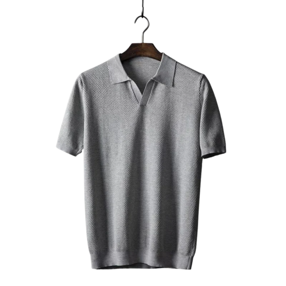 Men's short-sleeve textured piqué knit polo — casual — Gray