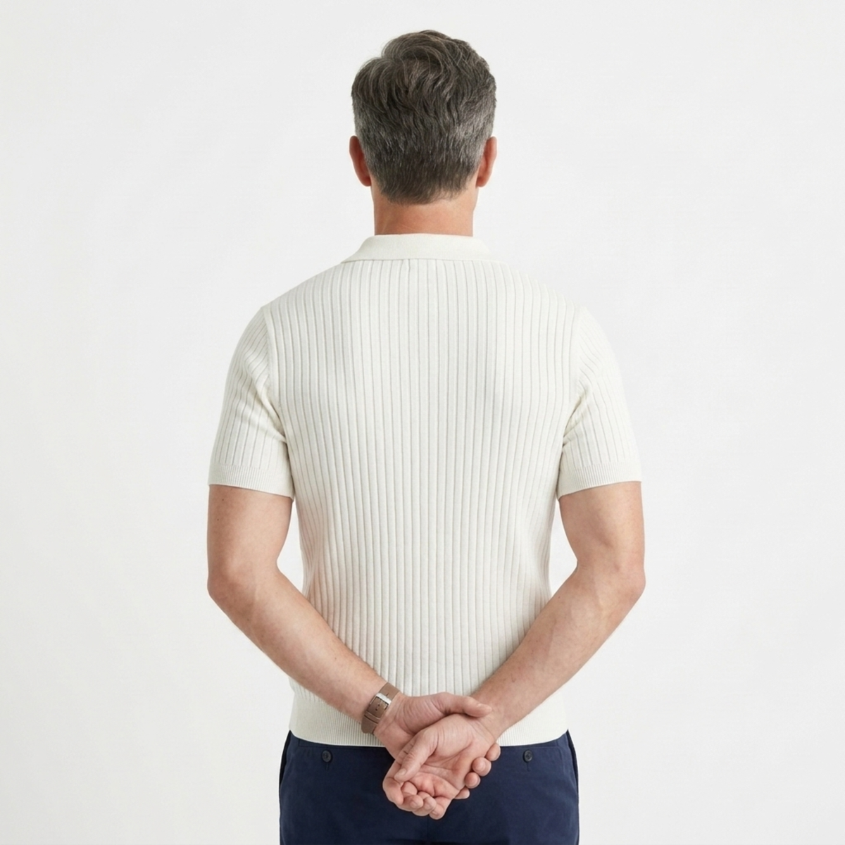 Men's ribbed knit polo with V-neck and short sleeves — casual — product view