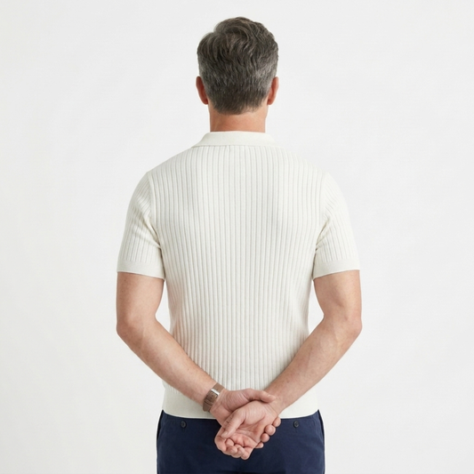 Men's ribbed knit polo with V-neck and short sleeves — casual — product view