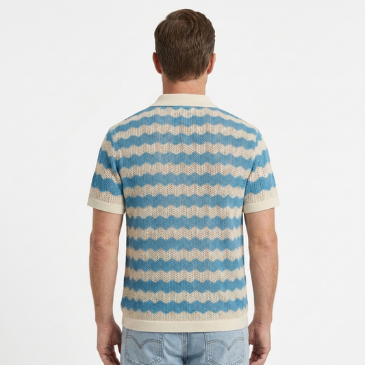 Men's jacquard knit button-up polo — vacation — product view