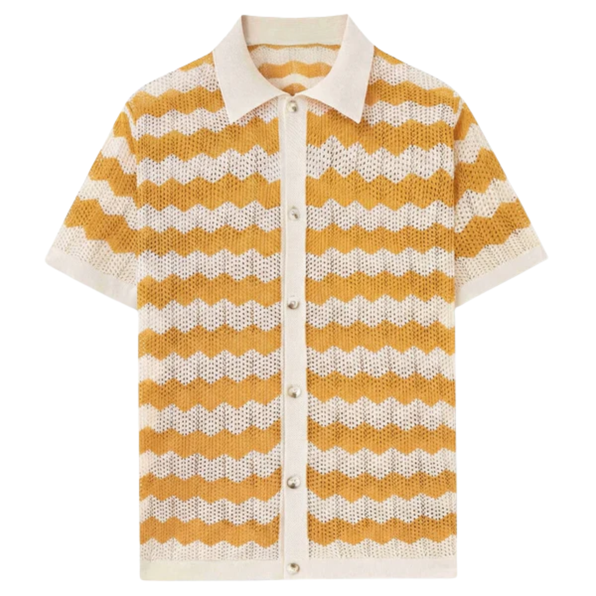 Herren-Poloshirt in Strickoptik mit Knopfverschluss und Jacquardmuster — Gelb