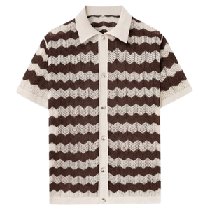Herren-Poloshirt in Strickoptik mit Knopfverschluss und Jacquardmuster — Braun