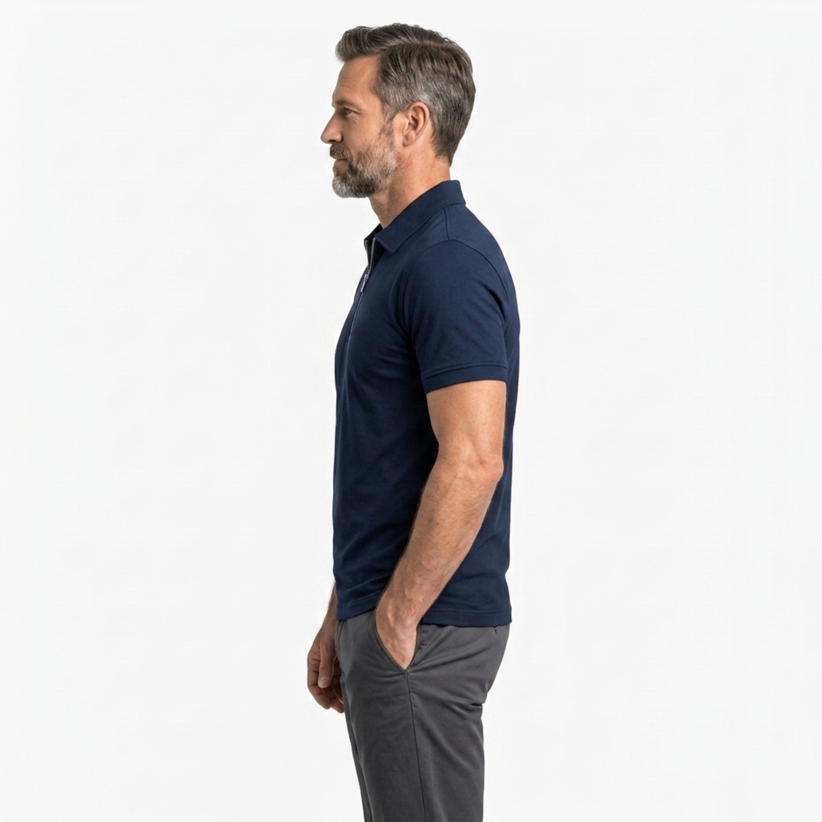 Men's polo with zip collar and short sleeves — casual — product view