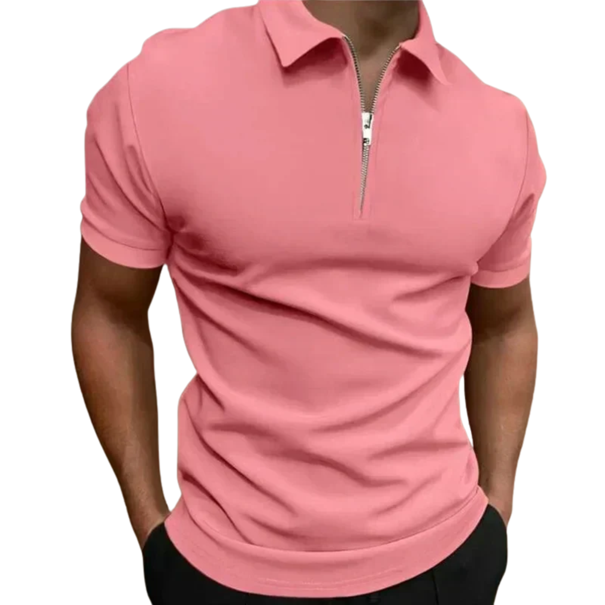 Men's polo with zip collar and short sleeves — casual — Pink