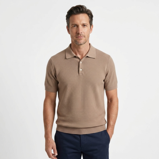 Men's fitted knit polo — casual — Brown