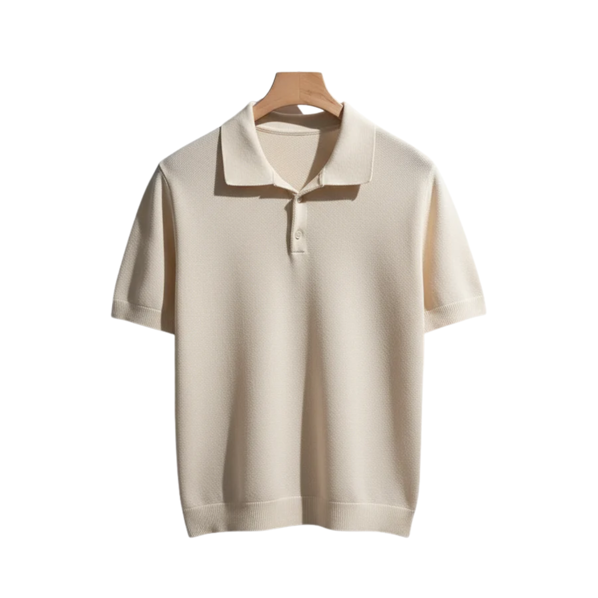 Men's fitted knit polo — casual — Beige