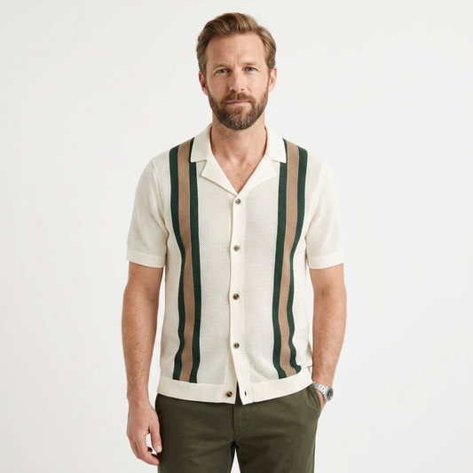Striped knit top for men — vacation — Beige