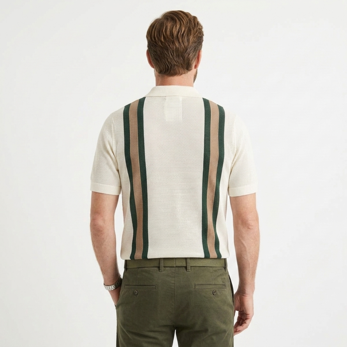 Striped knit top for men — vacation — product view