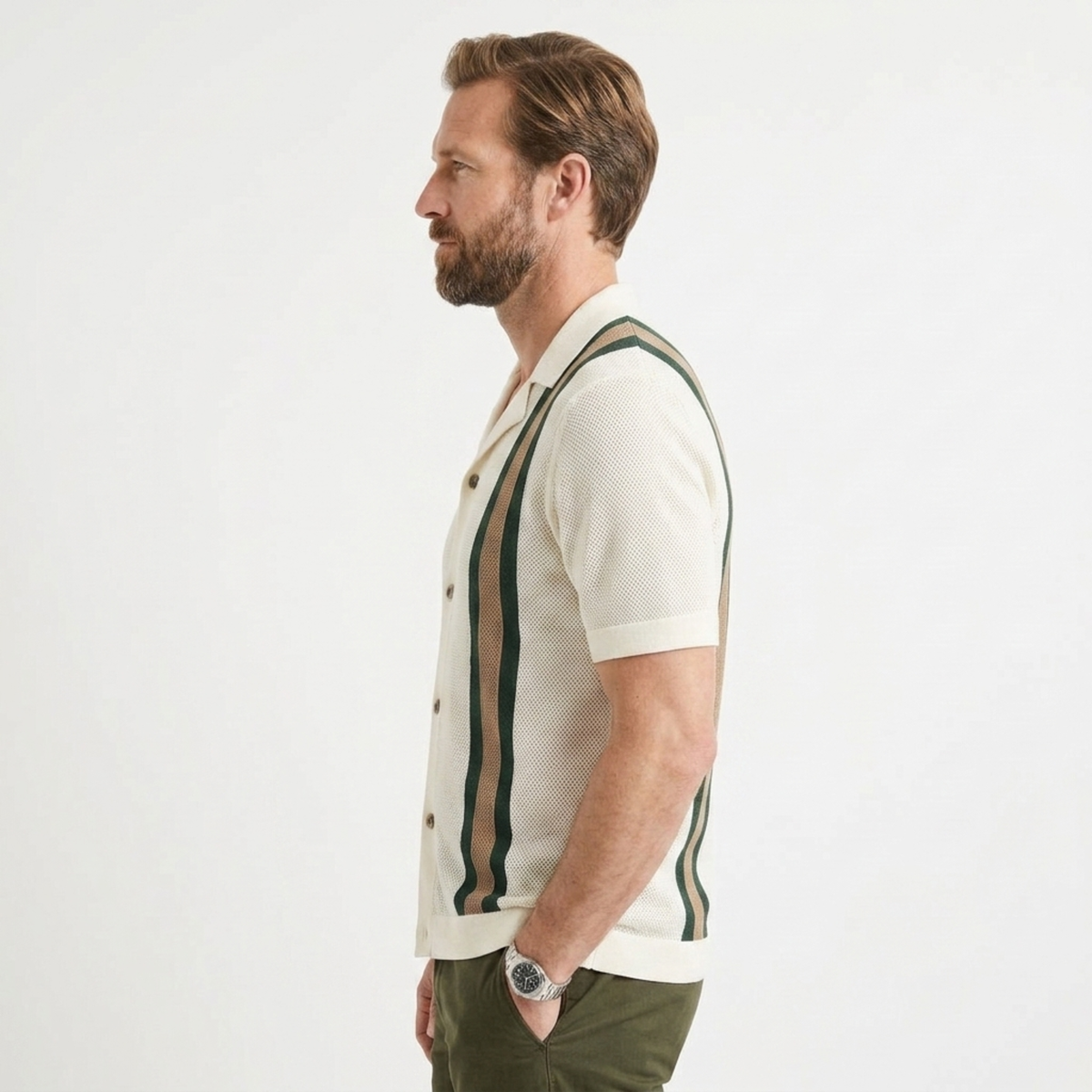 Striped knit top for men — vacation — product view