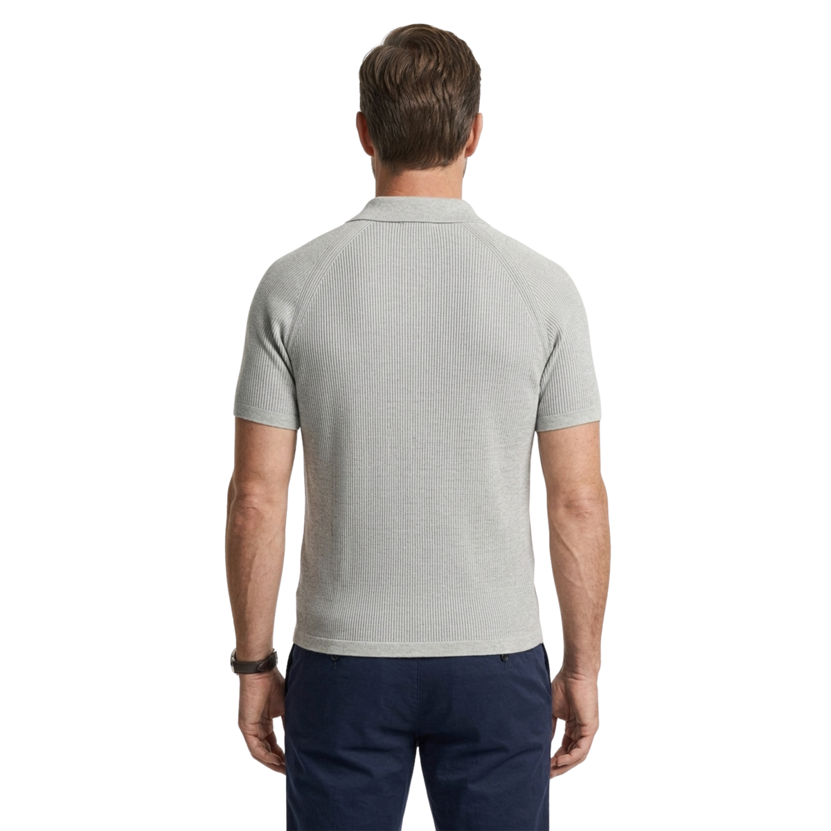 Men's polo shirt — ribbed knit — casual outfit — product view