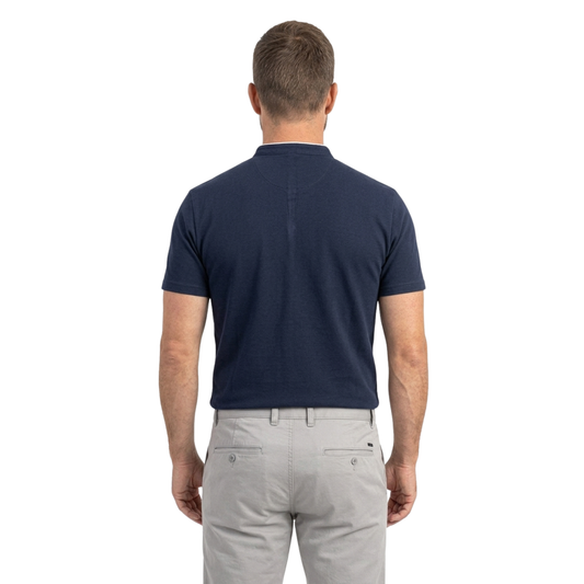 Men's polo shirt — mock neck and short sleeves — professional style — product view