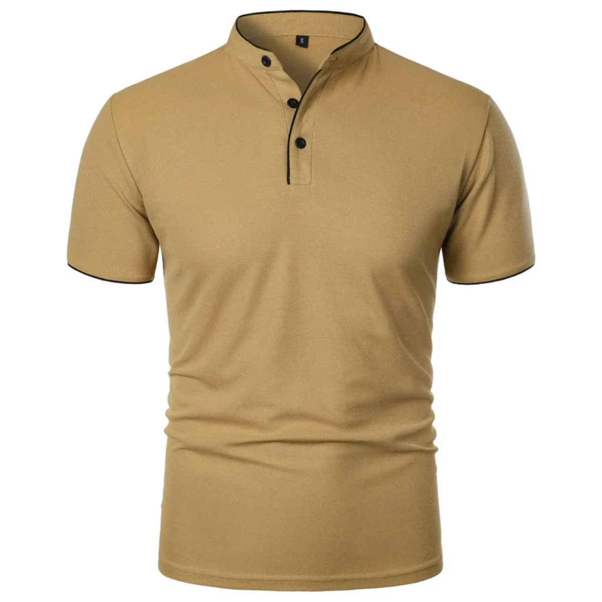 Men's polo shirt — mock neck and short sleeves — professional style — Khaki