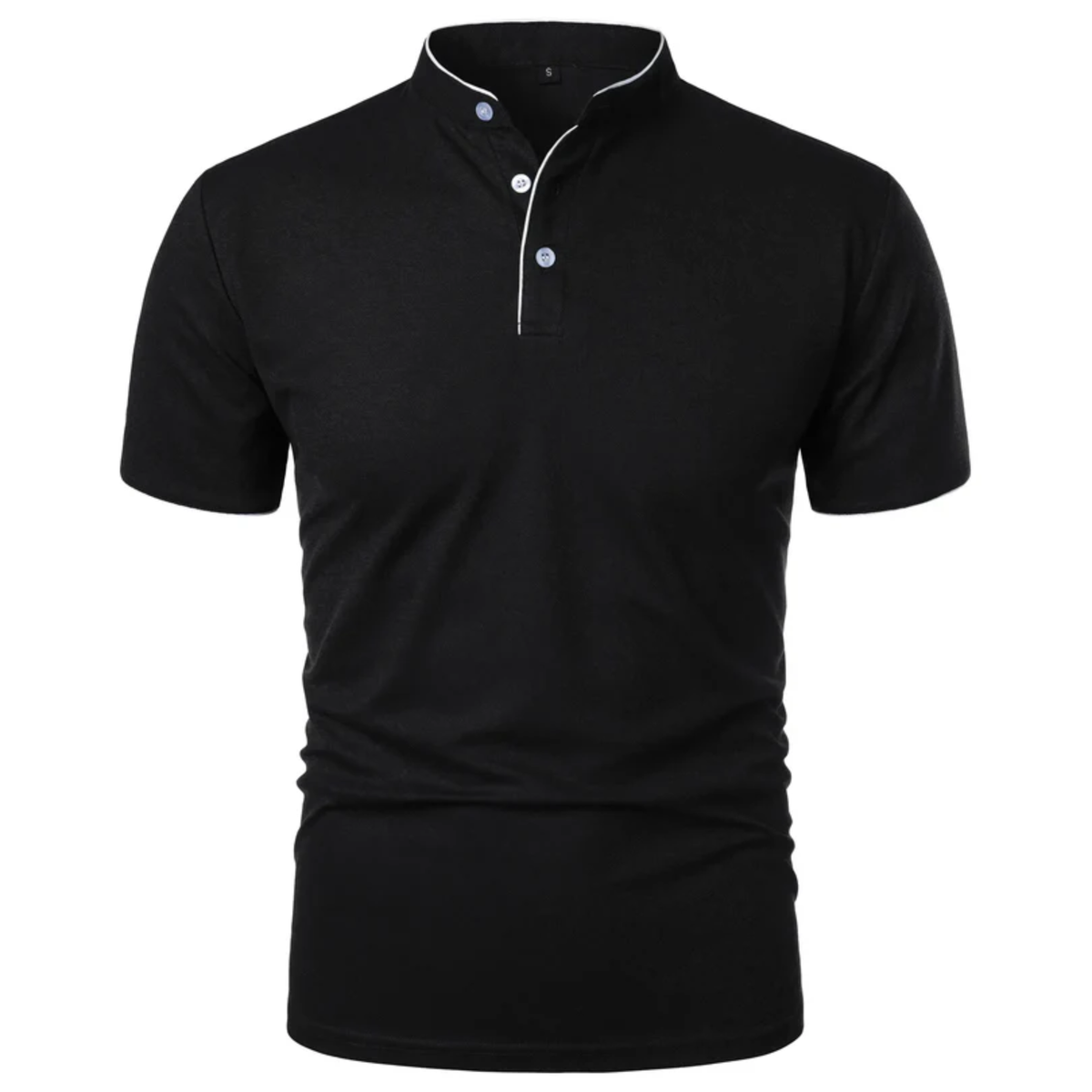 Men's polo shirt — mock neck and short sleeves — professional style — Black