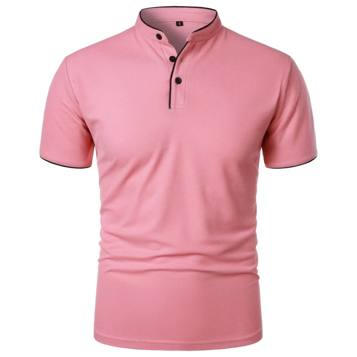 Men's polo shirt — mock neck and short sleeves — professional style — Pink
