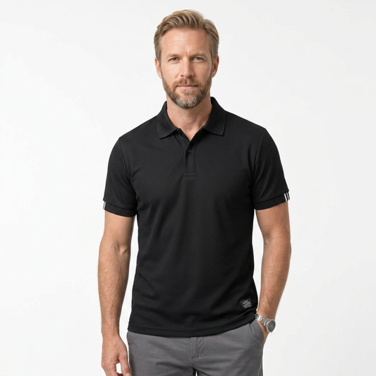 Men's summer polo — short sleeves and classic fit — casual style — Black