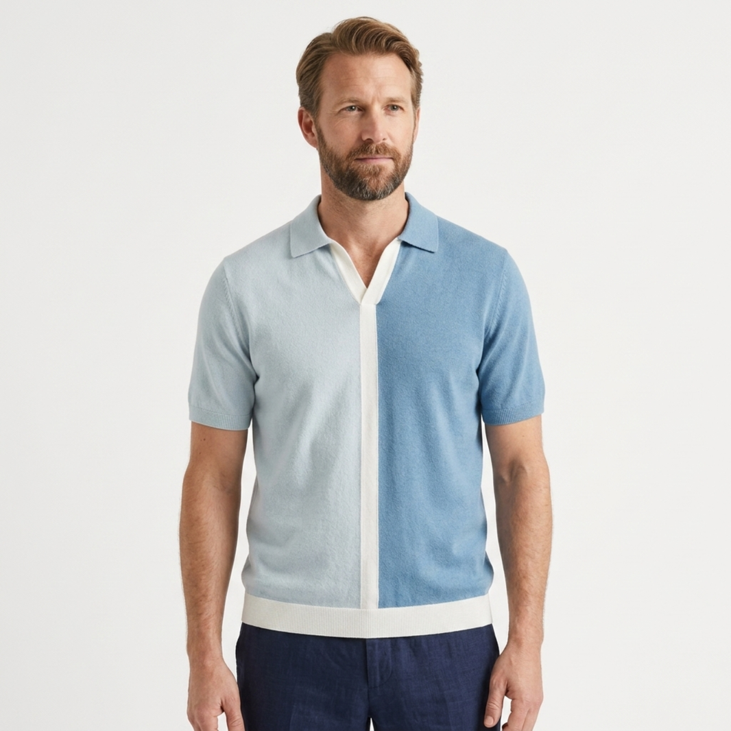 Men's knit polo shirt — horizontal stripes — casual style
