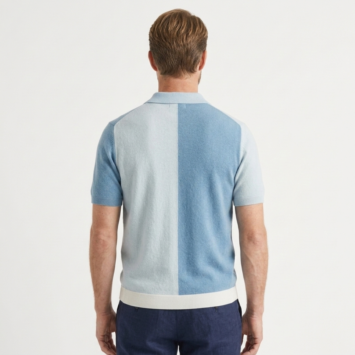 Men's knit polo shirt — horizontal stripes — casual style — product view