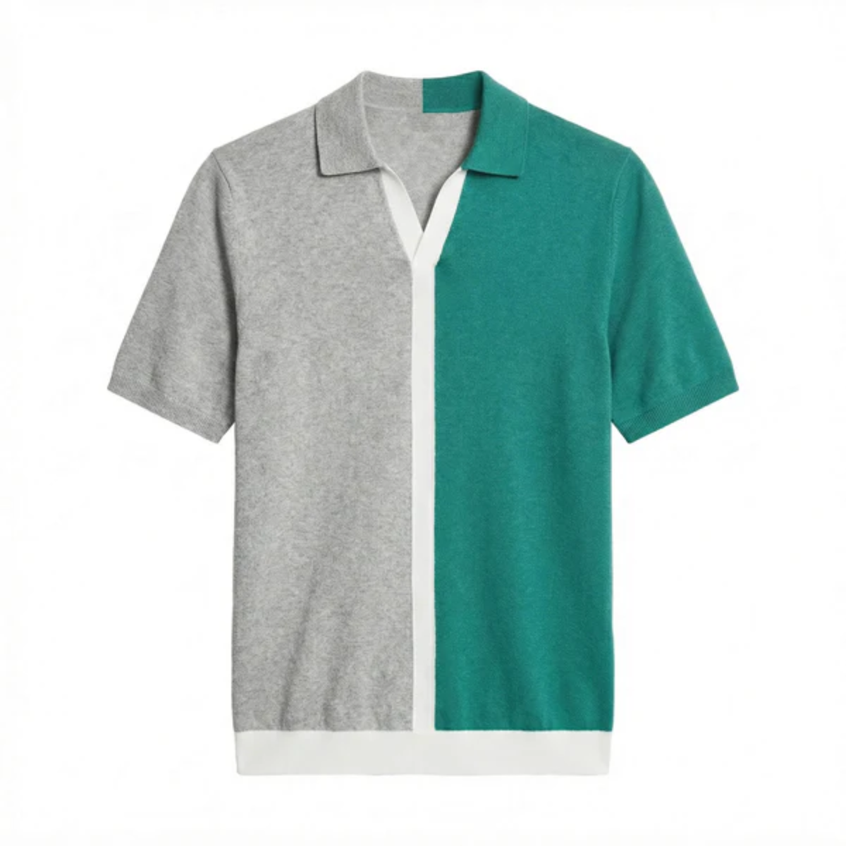 Men's knit polo shirt — horizontal stripes — casual style — Teal