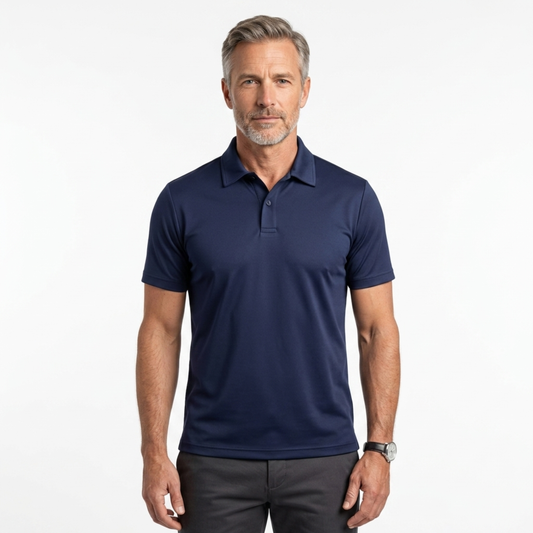 Men's polo — technical fabric — slim fit — casual wear — Navy Blue