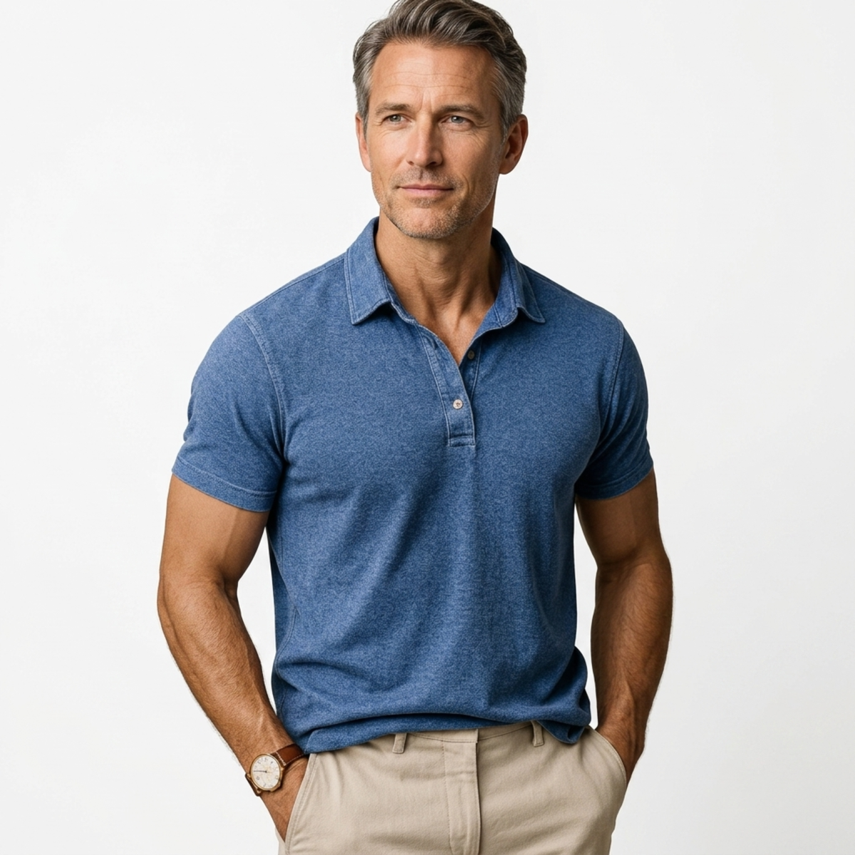 Men's polo shirt — relaxed fit — vintage style — Blue