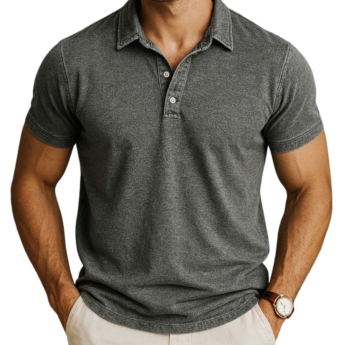 Men's polo shirt — relaxed fit — vintage style — Gray