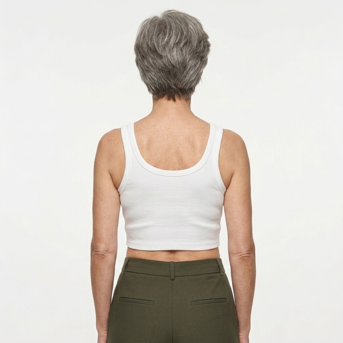 Women's cropped tank top — ribbed knit — square neckline — product view