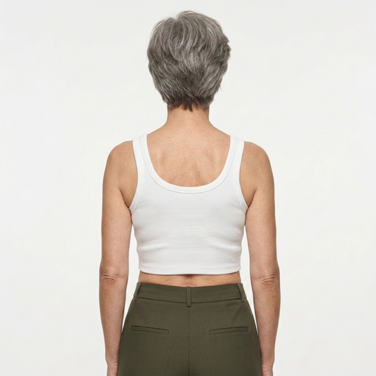 Women's cropped tank top — ribbed knit — square neckline — product view