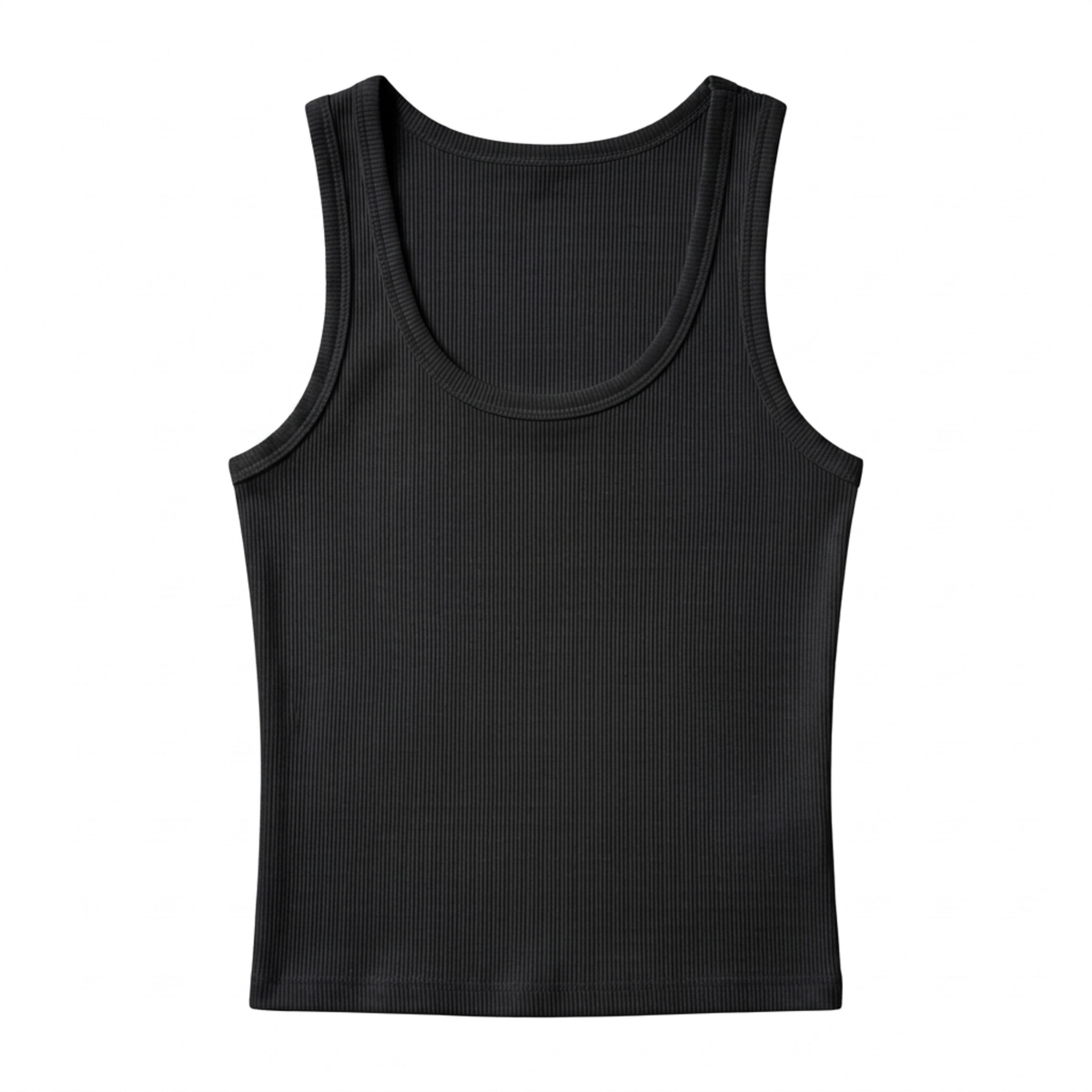 Women's cropped tank top — ribbed knit — square neckline — Black