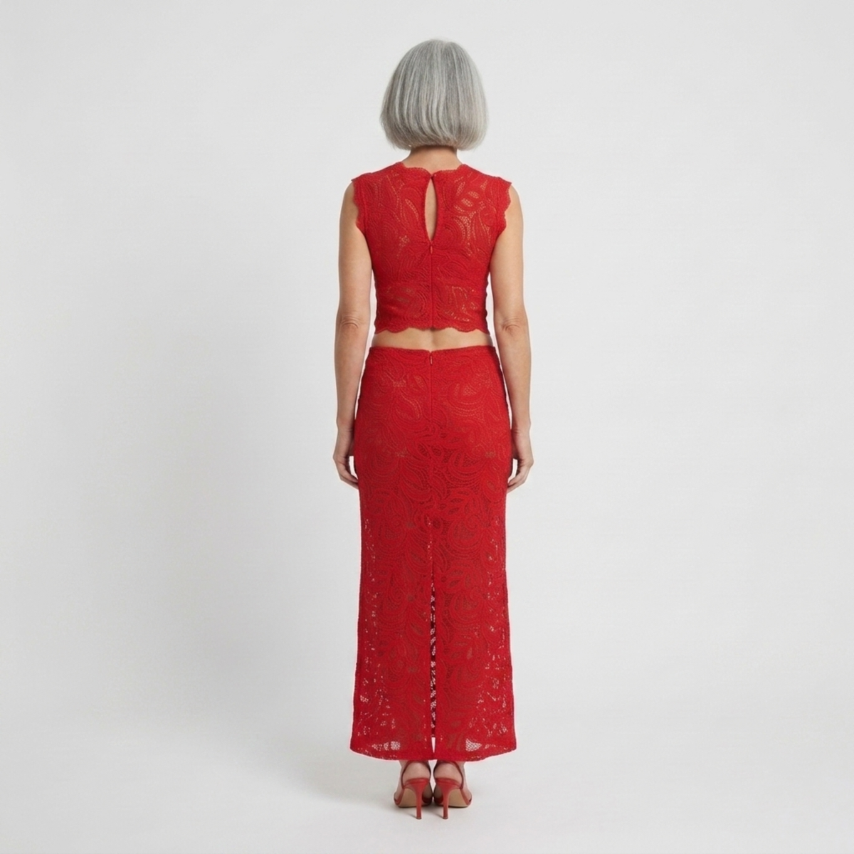 Women's lace crop top and mermaid skirt set — evening and party — product view