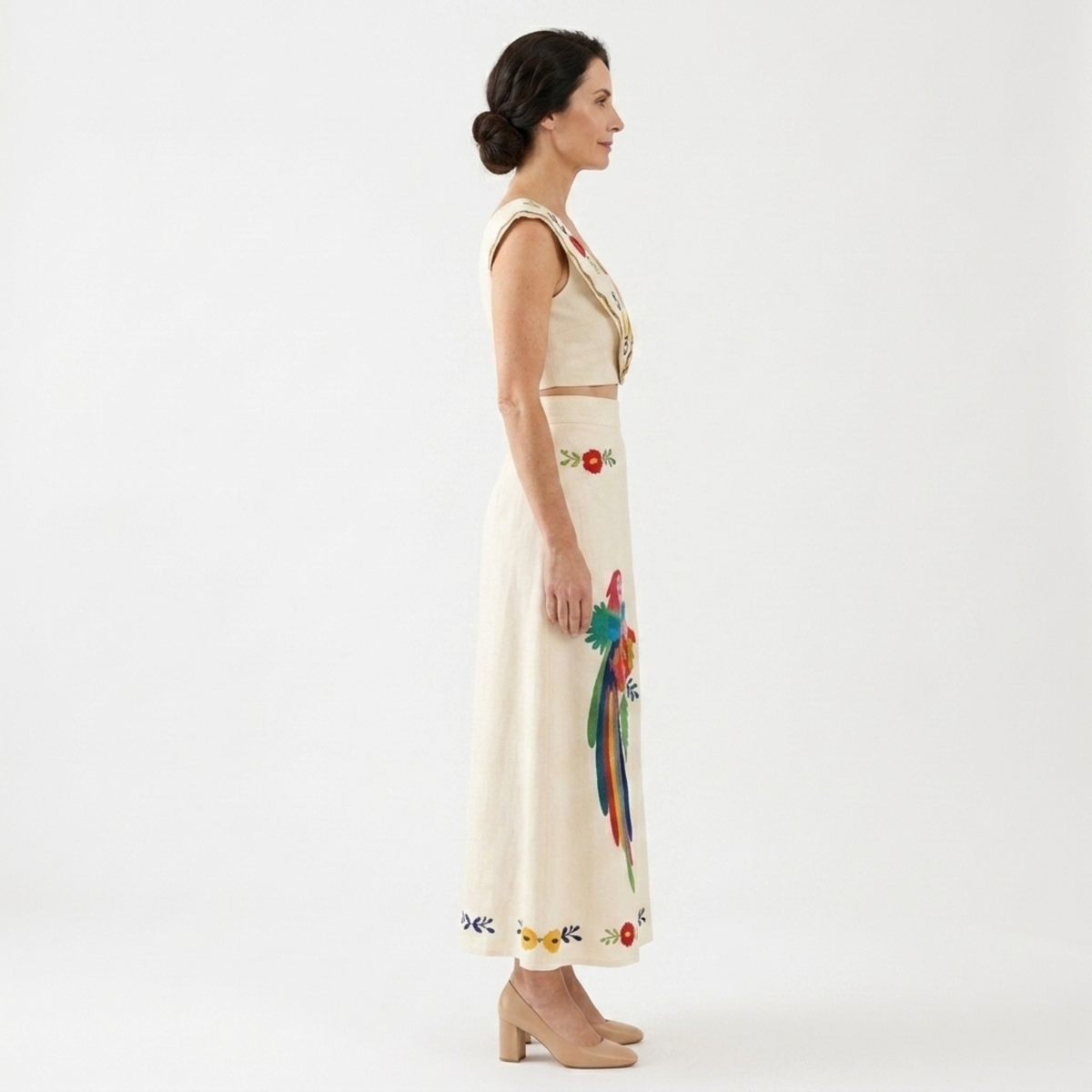 Crop top and long skirt set — tropical print — summer vacation — product view