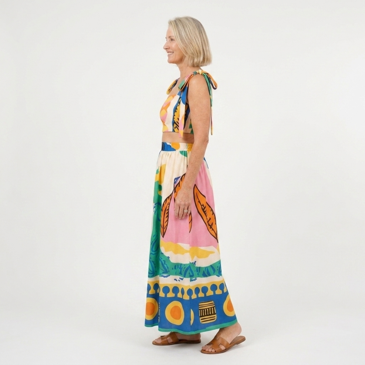 Printed crop top and long skirt set — two pieces — summer vacation — product view