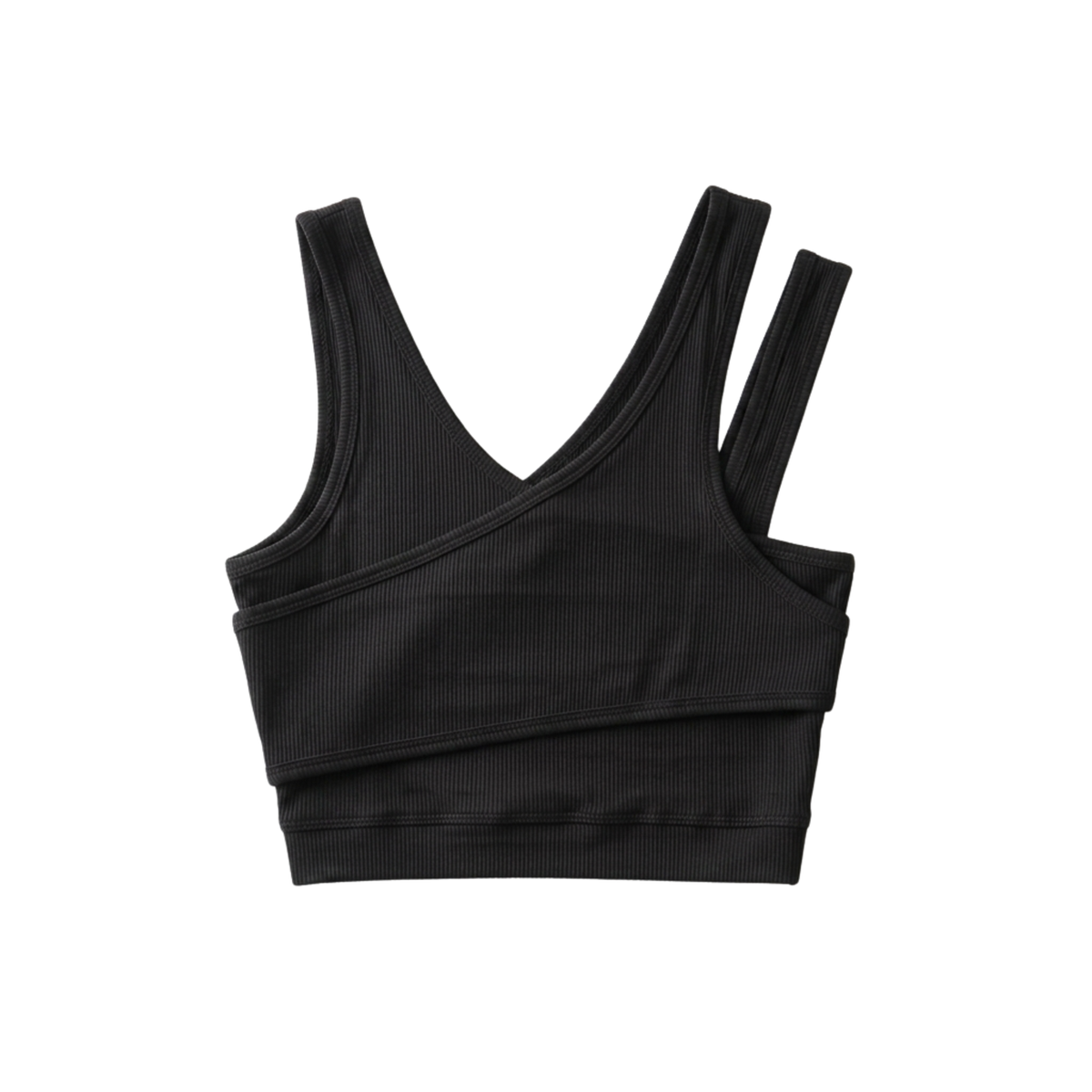 Short crop tank top — V-neck — bohemian style — Black