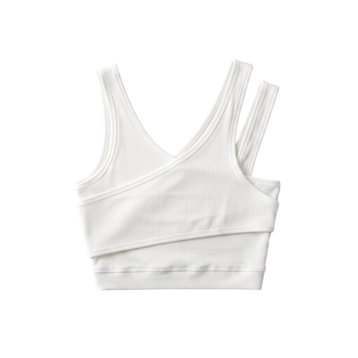 Short crop tank top — V-neck — bohemian style — White