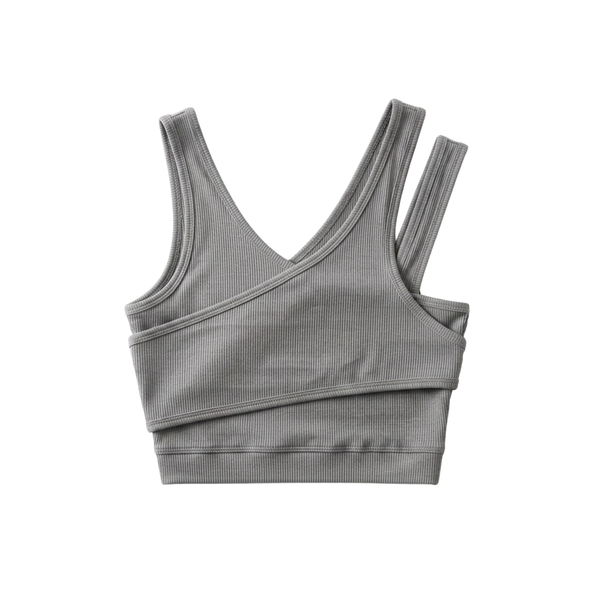 Short crop tank top — V-neck — bohemian style — Gray