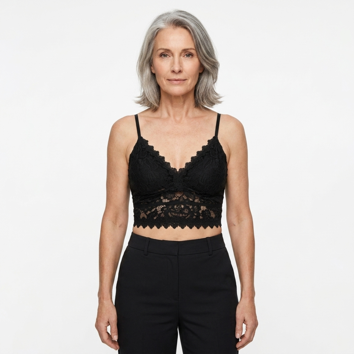 Short lace crop top for women — V-neck — chic look — Black
