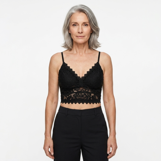 Short lace crop top for women — V-neck — chic look — Black