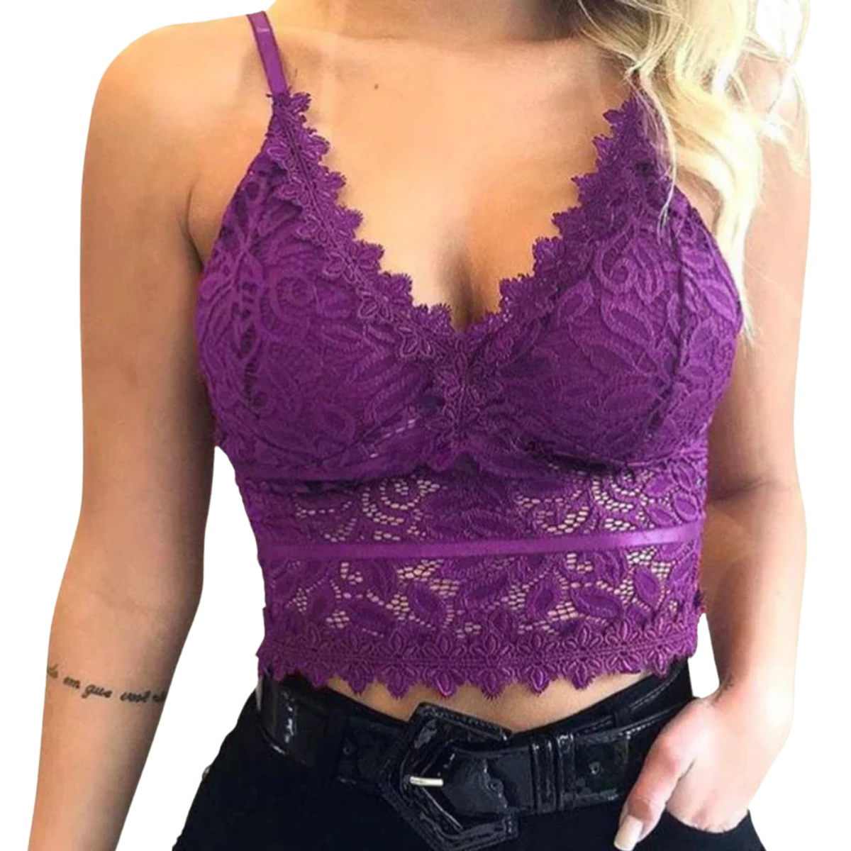 Short lace crop top for women — V-neck — chic look — Purple