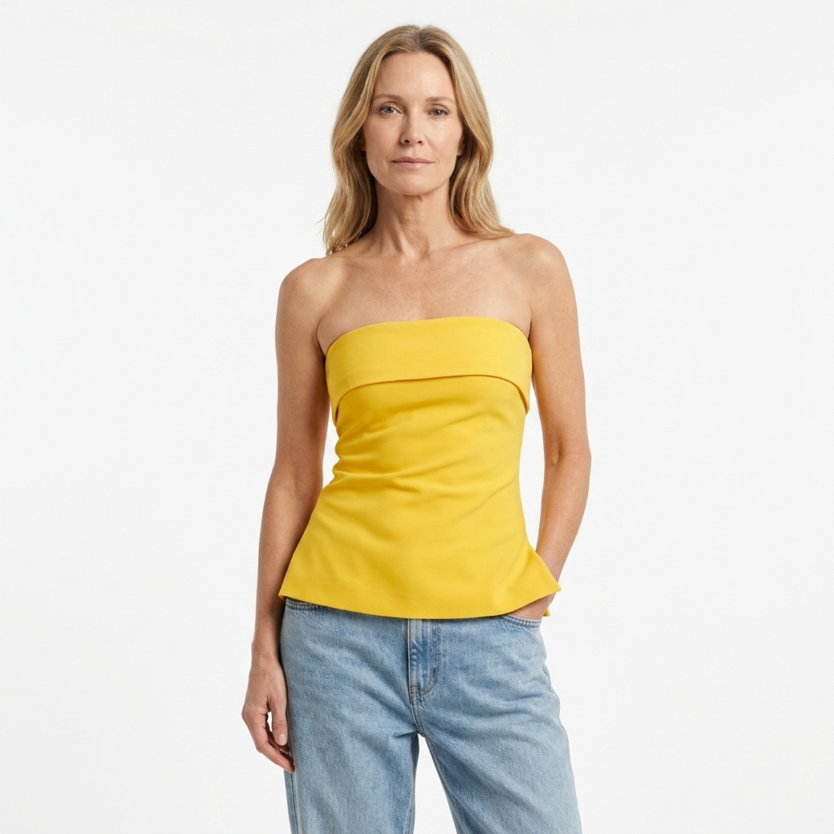 Short crop top for women — strapless — beach — Yellow